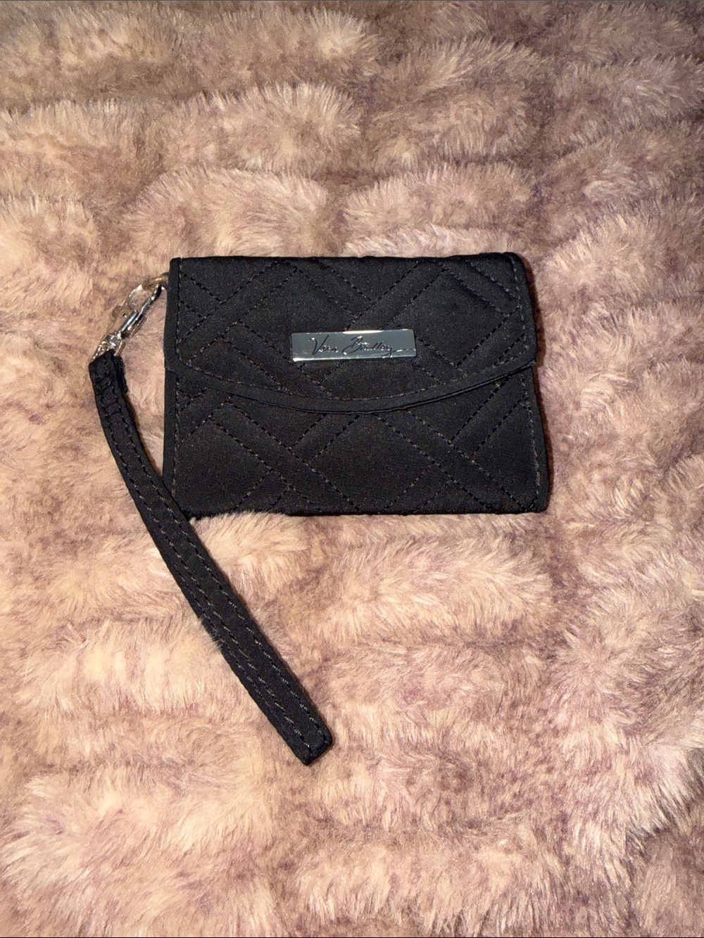 Vera Bradley Black Quilted Wristlet with Logo Plate